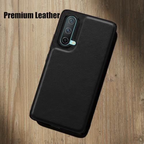 Image of Leather Case for OnePlus Nord CE Premium Protective Stylish Slim Cover with Shockproof Raised Edges Black