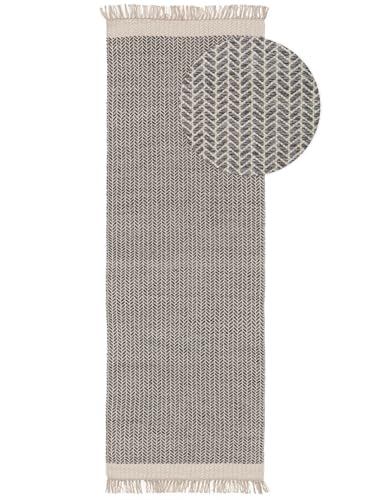 benuta Pure Wollteppich Kim - Grau 70x200 cm - Baumwolle,Wolle - Läufer & im Style: Ikat, Hygge & Cozy, Minimalistisch - Pflegeleicht für Wohnzimmer Schlafzimmer Flur Terrasse Balkon