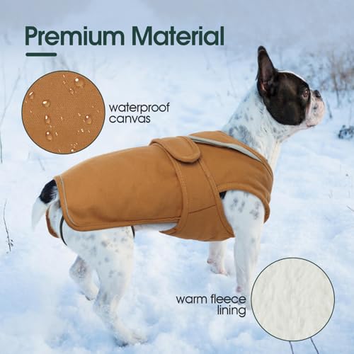 Kuoser Wasserdicht Hundemantel Hundejacke für Kleine Mittelgroße Hunde, Reflektierende Leinwand Wintermantel Große Hund Mantel Welpen Fleecejacke Wintermantel Hundeweste mit Gurtloch, XS Braun