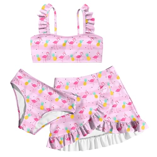 Image of ALISISTER Girls Swimsuit 3 Piece Bathing Suits Summer Bikini Tankini Sets with Cover Up Skirt for 4-12 Years