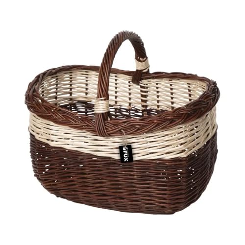 Einkaufskorb zweifarbig Weide geflochten Zierband Henkel 40x28cm
