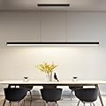 70" LED Linear Pendant Light Fixtures, 25W Dimmable Pool Table Light with Remote, Modern Island Lights for Kitchen Dining Room Living Room Office Bar, 3000k-6000k, Black