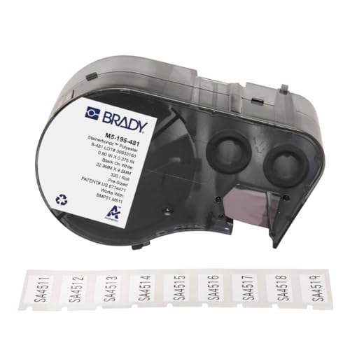 Image of Brady StainerBondz Polyester Pre-Sized Labels for Label Printer BMP51 /BMP53 /M511-320 Self Adhesive Printer Labels - Black on White (25,40 mm (W) x 9,53 mm (H)) - M5-195-481