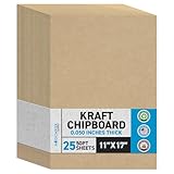 MagicWater Chipboard Sheet for DIY Projects - 11x17 Inch - 25 Pack - 50 pt - Heavy Duty Kraft (0.050 Inch Thick) Paperboard, for Scrapbooking, Books, Picture Frame Backing, Arts Project & Crafts