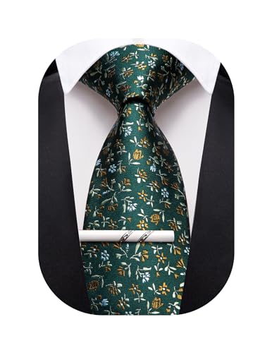 Image of Barry.Wang Floral Ties for Men Flower Necktie with Tie Clip Formal