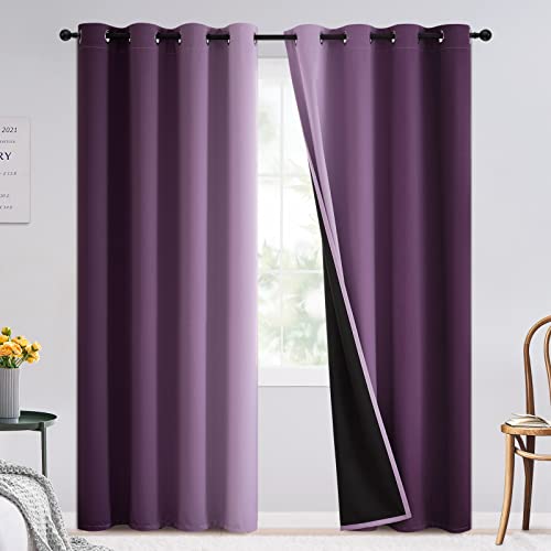 Image of SimpleHome 100% Blackout Ombre Bedroom Curtains Purple and Greyish White 84 | Room Darkening Curtains,Thermal Insulated Grommet Window Drapes and Curtains for Living Room,2 Panels, 52x84 inches Length