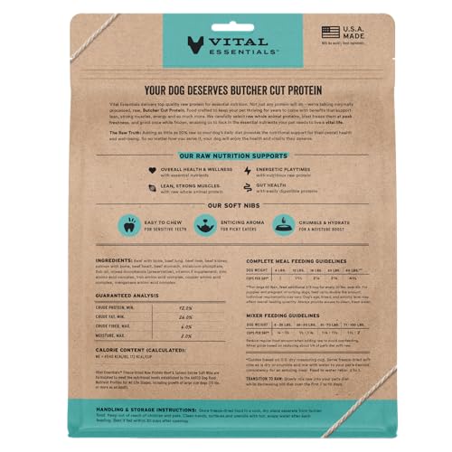 Image of Vital Essentials Freeze Dried Dog Food, Beef & Salmon Nibs, 14 oz Bag | Soft, Complete Meal or Topper, Made With 99% Beef, Salmon, Organs & Bone, High Protein Raw Nutrition, Grain-Free Recipe