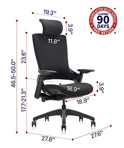 Clatina Ergonomic High Swivel Executive Chair With Adjustable Height Head 3D Arm Rest Lumbar Support And Upholstered Back For Home Office Black #TOP6
