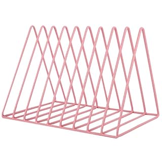 EASEPRES Vinyl Record Holder Storage, 9 Slot Metal Magazine Book Album Display Rack, Stylish Triangle Desktop File Sorter Organizer for Home Office, Pink - Les Beatles, Paul McCartney, John Lennon, RIngo Starr, George Harrison