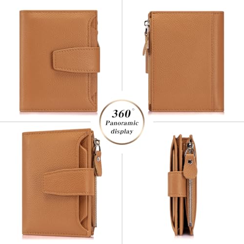 Small Wallet for Women RFID Blocking Bifold Leather Wallet Compact Card Holder with Zipper Coin Pocket & 4 ID Windows,Brown4