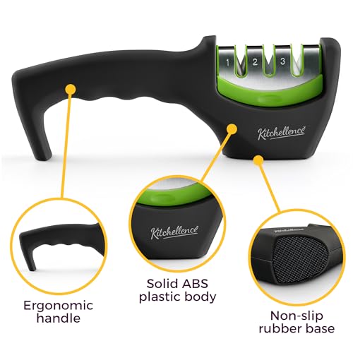 Image of 4-in-1 Kitchen Knife Accessories: 3-Stage Knife Sharpener Helps Repair, Restore and Polish Blades and Cut-Resistant Glove