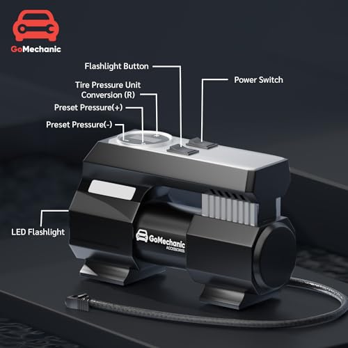 Image of GoMechanic Digital Tyre Inflator for Car - 150 psi, 12V DC Portable Air Pump /Compressor with Digital Tyre Pressure Gauge, Suitable for Bikes, Bicycles or Any Inflatable with LED Light (Gusto T4)