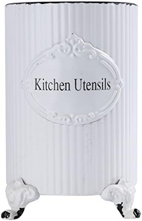 NIKKY HOME Vintage Metal Utensil Holder Container for Kitchen Tools, White