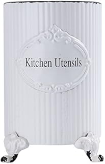 NIKKY HOME Vintage Metal Utensil Holder Container for Kitchen Tools, White