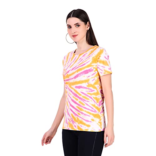Image of Stories.Label Women's Tie Dye Printed Cotton Tshirt in Ribbed Neck, Regular Fit Half Sleeves Tops for Girls Stylish (Size S - 5XL)