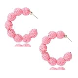 Raffia Rattan Hoop Dangle Earrings Round Circle Ball Straw Earrings for Women Hypoallergenic Handmad