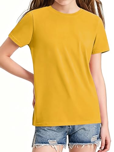 Image of HOTIAN Girls T Shirts 100% Cotton Short Sleeve Tops Kids Summer Casual Crewneck Basic Tees 3-14 Years