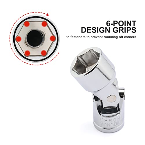 Casoman 3/8" Drive Universal Joint Socket Set- 10 Piece Flex Socket Set, 6-Point, Cr-V, Metric, 10-19Mm #TOP4