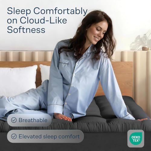 Image of Niagara Sleep Solution 100% Cotton Top Cooling Mattress Topper - Cal King | Cloud-Like Mattress Pad, Breathable, 20 inch Deep Pocket, Back Pain Relief, Perfect for Hot Sleepers, Dark Gray