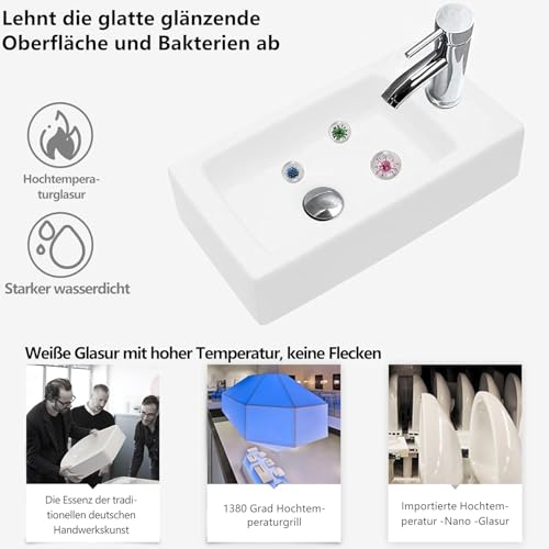 aufsatzbecken klein Hänge- oder Aufsatz Waschbecken Gäste WC Weiß 370x 185x 90mm+ hohe Armatur aufsatzbecken klein mini Handwaschbecken Rechts