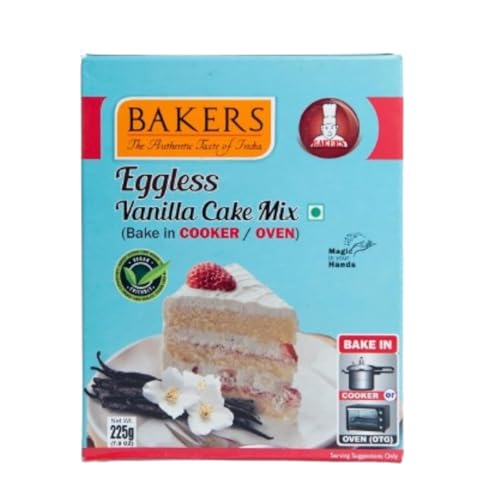 Bakers Eggless Vanilla Cake Mix, Suitable Bake in Cooker Oven 225g (Pack Of 1)