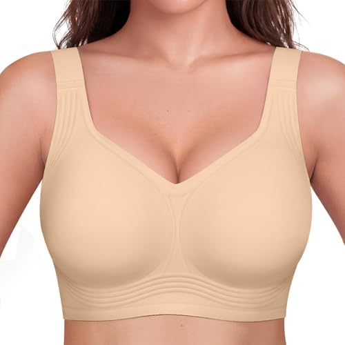 TUNANAN BH Damen Ohne Bügel, Soft Seamless BH Jelly Push Up Bügelloser BHS, V-Ausschnitt, Creamy Komfort, Nahtloser Entlastungs Tshirt Bra Mit Sanft Stütze, Klassische Sport Bustie