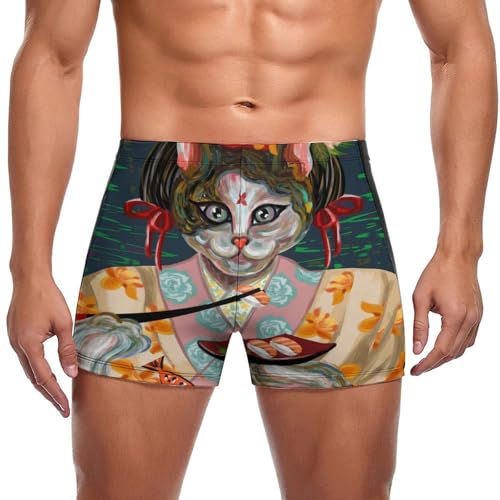 Boxer de bain homme chat japonais imprimé original séchage rapide