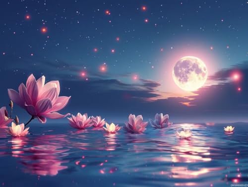 Diamond painting orchidée lune 5D DIY broderie grand format 80x120cm