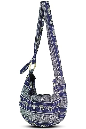 Image of Hobo Crossbody Bag for Women - Handmade Cotton Boho Purse with Wooden Ring | Lightweight Slouchy Shoulder Sling Tote Bag