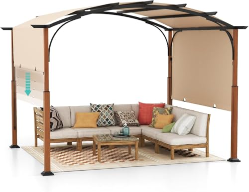 RELAX4LIFE Pergola Jardin Extérieur 3,6x3 M avec Auvent Rétractable, Tonnelle Pergola Métallique avec Toile Réglable Coulissante, Piquets de Sol,...