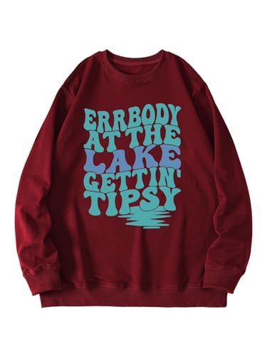 Err Body At The Lake Gettin' Tipsy Lake Life Trendy Sweatshirt Crew Neck Lightweight Pullover Long Sleeve Top2