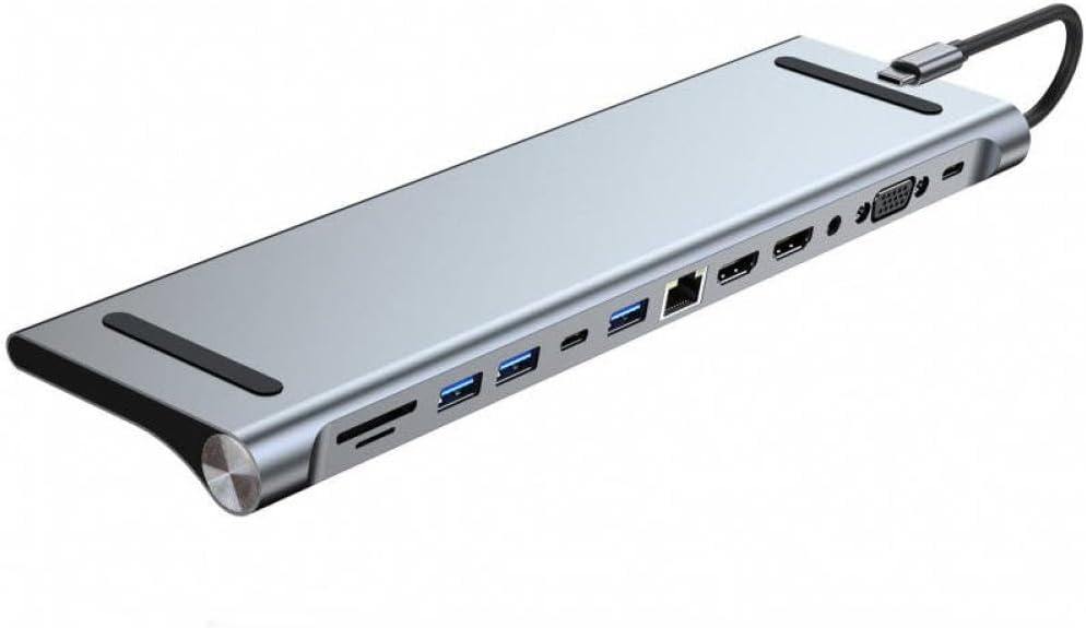 Docking Station 12 en 1 con Soporte para Laptop, USB-C, 4K HDMI, 100W PD