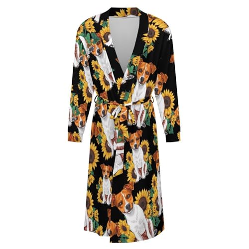 Jack Russell Terrier Dog Sunflower Soft Robe Long Sleeve Bathrobes V Neck Sleepwear Spa Robes with Belt Men Woman4