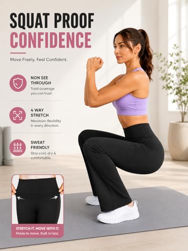 Image of Women's High Waist Bootcut Yoga Pants with Pockets | Flared Leggings for Women | Stretchable Gym Workout Pants | Tummy Control Activewear | Lounge & Travel Wear