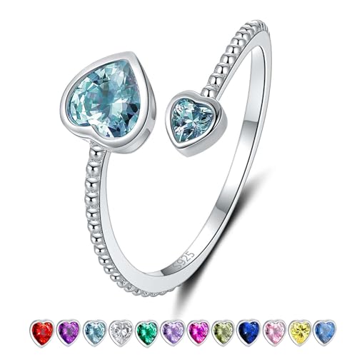 Step Forward 925 Sterling Silver Birthstone Rings for Women - Adj...