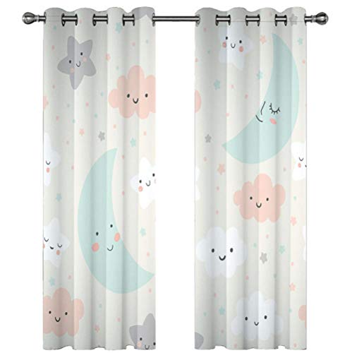 PANDAWDD Blackout Ojal Superior Cortinas - Estrellas, Luna, Nubes para Familia Niños Adolescentes Utilizado En Dormitorio, Habitación Infantil O Cuarto De Estar,Se Vende como 2 Paneles