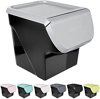 Vilde Storage Container, Storage Box, Food Storage Container for Vegetables, Fruits, Onions, Potatoes, Garlic, with Flap, Food-Safe, 13 L, Made in the EU (Black/Grey)