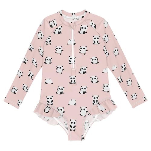 Aflyko Girls' Rash Guard Swimsuit Cute Panda Bear Pinks Joy One-Piece Swimwear UPF 50+