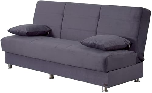 BEYAN Ramsey Collection Armless Modern Convertible Sofa Bed with Storage Space, Includes 2 Pillows, Gray