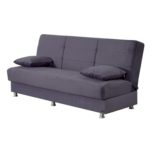 Beyan Ramsey Collection Armless Modern Convertible Sofa Bed With Storage Space, Includes 2 Pillows, Gray #TOP28