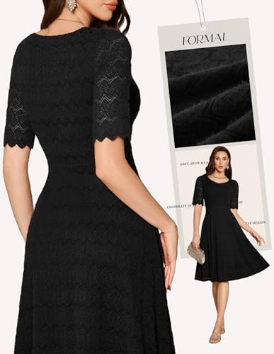 Image of Dressystar Women's Short Sleeve Lace Wedding Guest Dress V Neck A Line Formal Cocktail Evening Party Dresses 2025