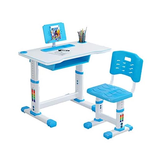 Children Study Desk Table and Chair Set Adjustable Height Drawing Set Bookstand Computer Desk 31.9x19.3x23.6-27.5 Inches,Ship from USA (Blue)
