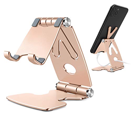 TECOOL Soporte Movil Mesa, Plegable Soporte Teléfono Móvil Escritorio Aluminio Ajustable para iPhone 12 Mini 11 Pro XR Se XS MAX Samsung, Huawei, Otras Android Tabletas/Móviles de 4