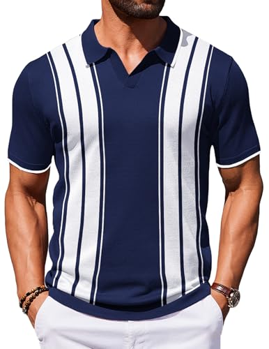 COOFANDY Mens Polo Shirts Short Sleeve Casual Knit Polo Shirt Vintage Golf T Shirts Old Money Tops