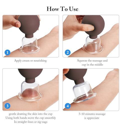 Image of BBTO 4 Pcs Glass Facial Cupping Set Silicone Vacuum Suction Massage Cups Skin Tightening Therapy for Face Body Eyes Back Shoulder Pain(Brown)