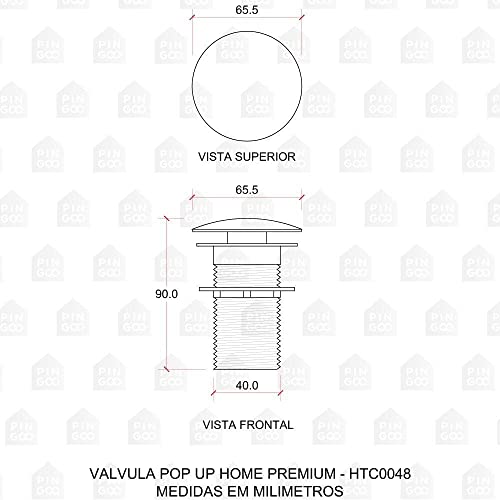 Pingoo.Casa, Válvula de Escoamento para Cuba de Banheiro, Click, Cromado, Iguatemi, Dourado
