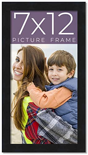 7x12 Frame Black Real Wood Picture Frame Width 0.75 Inches | Interior Frame Depth 0.5 Inches | Noir Classique Mid Century Photo Frame Complete with UV Acrylic, Foam Board Backing & Hanging Hardware