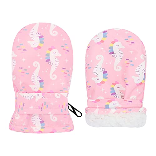 Image of Toddler Mittens Waterproof Toddler Winter Gloves Toddler Snow Gloves for Kids Baby Winter Mittens for Toddler Girls Boys, Pink Seahorse, 6 - 24 Months
