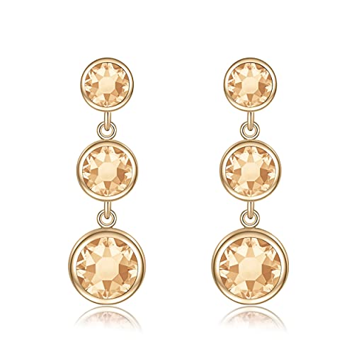Missaqua Solitaire Gorgeous 14K Yellow Gold Plating 3 Drops Earrings Embellished With Austrian Crystals Round Push Back Dangle Pierced Jewelry Gifts For Her #TOP17