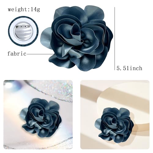 Image of Dainty Satin Fabric Flower Brooches for Women Large Rose Floral Brooch for Party Dance Wedding Banquet Elegant Camellia Fashion Brooch Pin for Women Girl 5.5inch